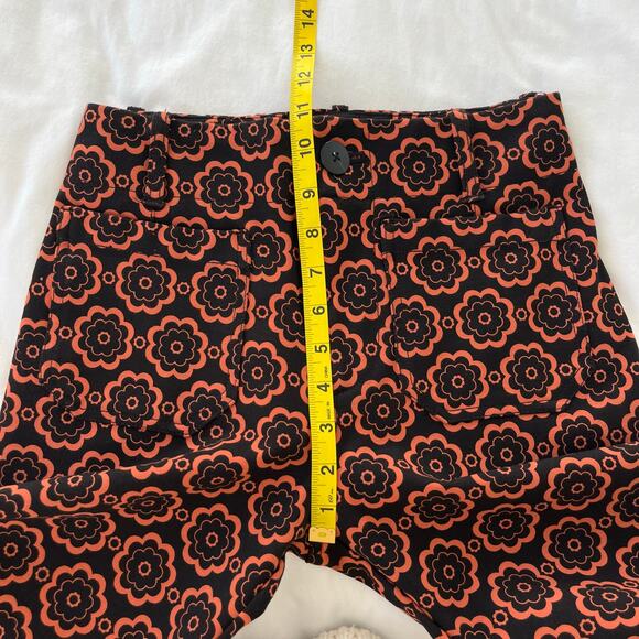 Anthropologie Maeve The Colette Crop Wide Leg Ponte Pants in Black Motif Orange - Picture 7 of 12